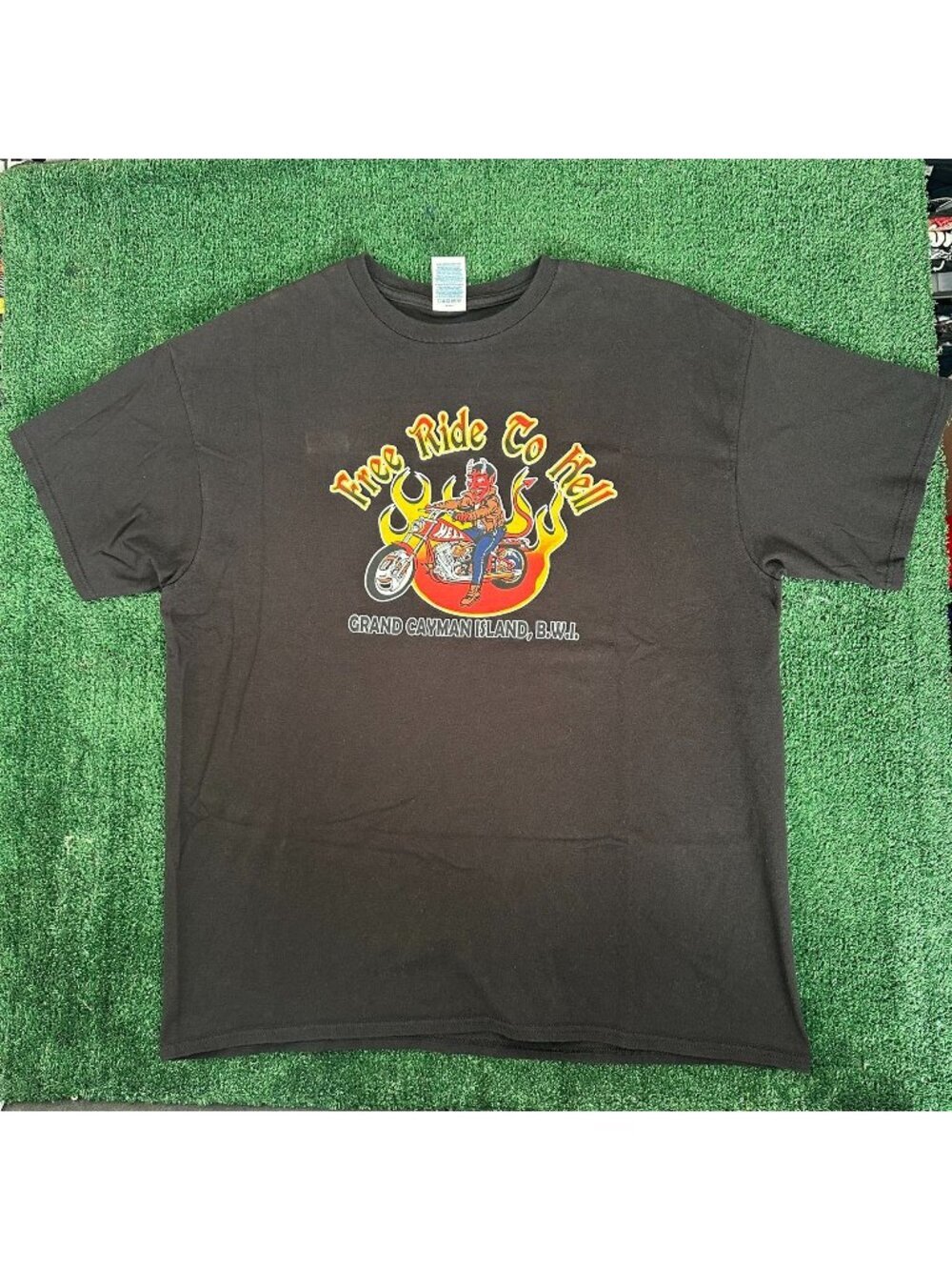 Vintage Y2K Free Ride To Hell T-Shirt Black XL Grand Cayman Devil Biker Punk